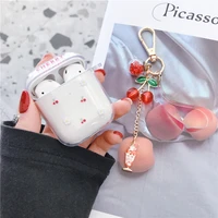 for airpods case cherry girl transparent clear luxury fashion soft silicone cases for apple airpods 1 2 pro cover funda keychain