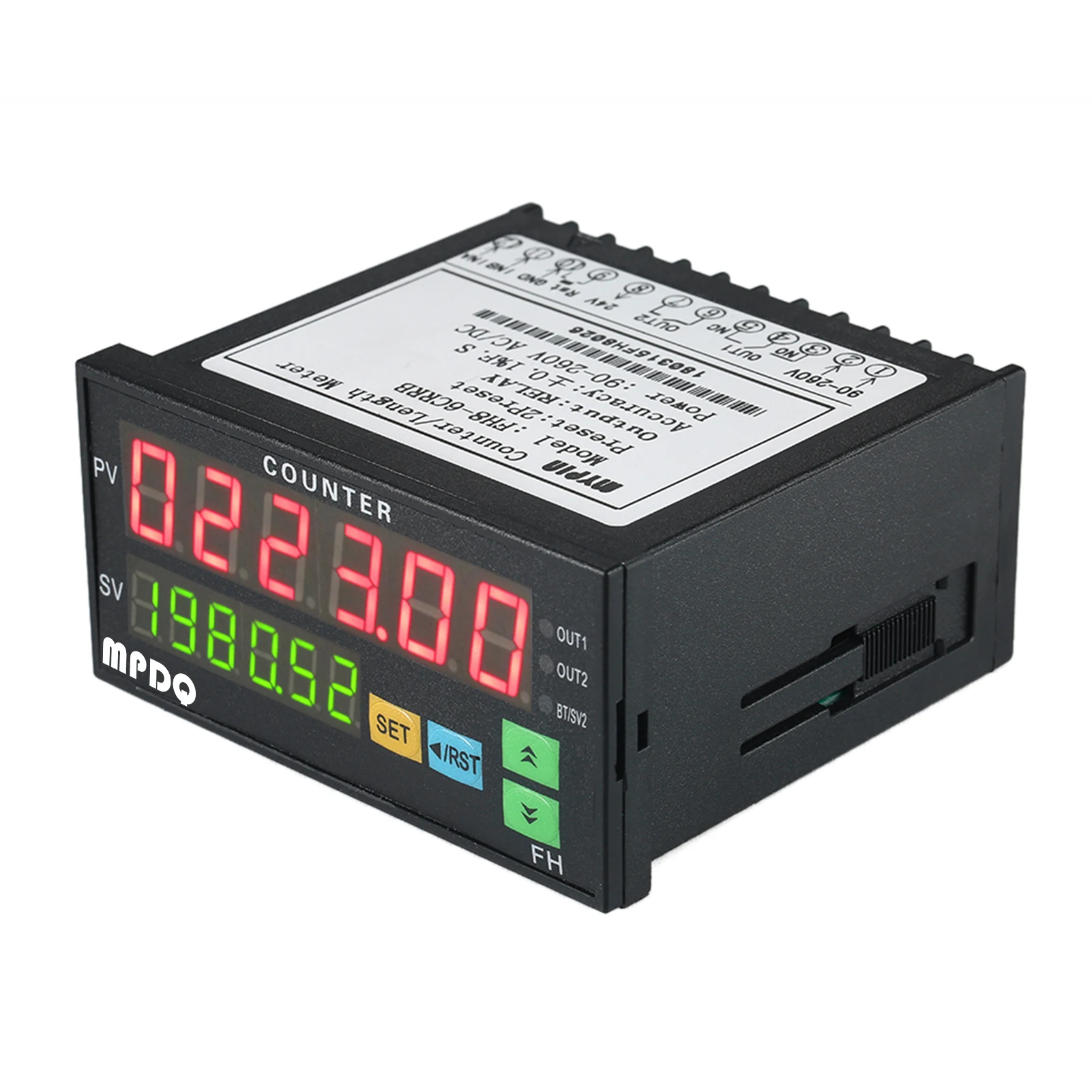 Dual Light-emitting Diode Display Multi-functional Digital Counter 90~265V AC/DC Length Meter with 2 Relay Output Pulse PNP NPN