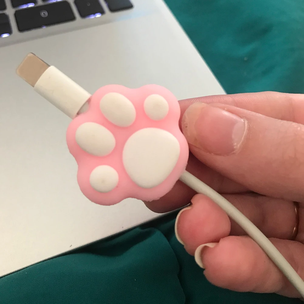 

Cute Cat Paws Cable Protector Wire USB Charging Cord Protective Cover Desktop Office Phone Cables Holder for iPhone