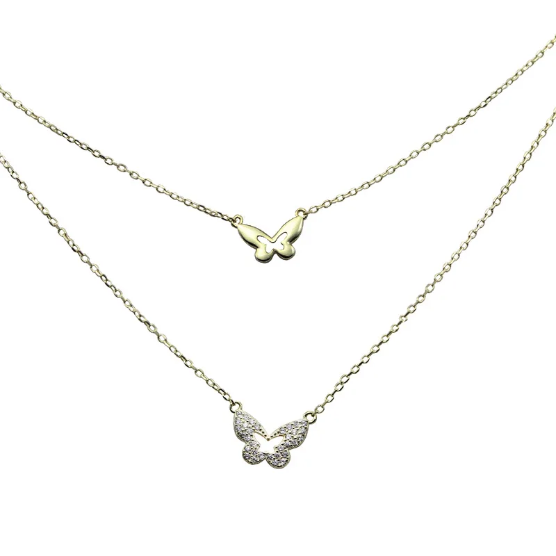 

Lovely Romantic Three-Dimensional S925 Butterfly French Style Double Clavicle Chain Necklace Fashion Party Jewelry