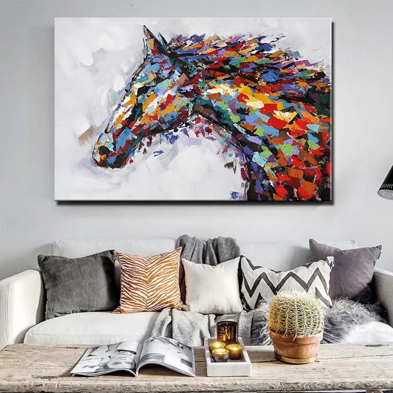 

Hand Painted Abstract Multicolor Horse Wall Picture Art Canvas Oil Painting Living Room Home Wall Art Decoration Drop Shipping