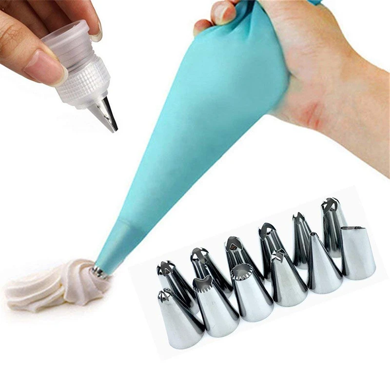 

14 PCS/Set Silicone Pastry Bag DIY Kitchen Icing Piping Cream Reusable Pastry Bags Nozzle Set Cake Decorating Tools