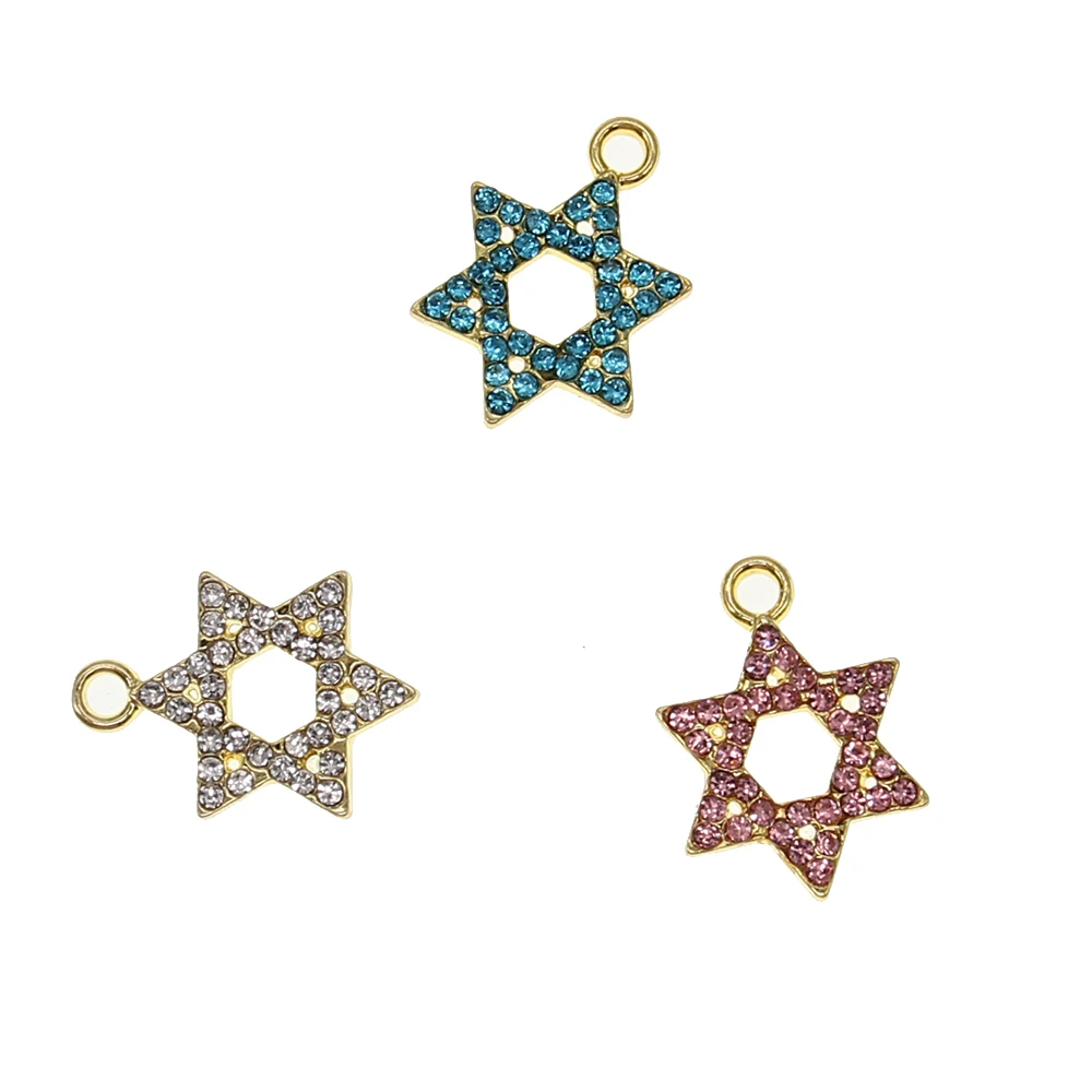 

10pcs /lot DIY Craft Charms for Kids Gold Plated Mini Full Rhinestone Crystal David Star Shape Baby Charms Pendant
