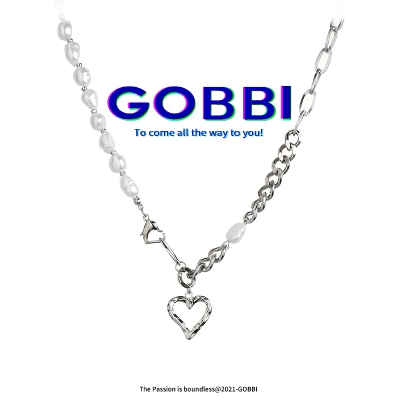 

GOBBI stainless steel heart-shaped pearl necklace pendant ladies fashion charm niche clavicle chain necklace party gift jewelry
