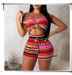 Boho полосатый Печатный комплект из двух частей для женщин с отложным воротником и коротким рукавом, укороченный топ с высокой талией, широкие брюки, повседневные Костюмы