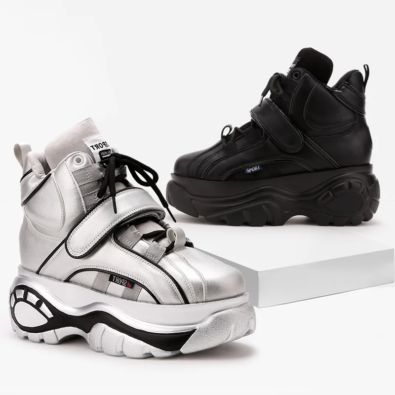 

2021 Platform Sneakers Autumn Women Fashion Chunky Sneakers Female Black Silver Sneakers Wedges Shoes Women High Top