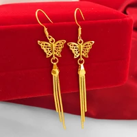 elegant long tassel dangle earrings 18k gold ladies wedding butterfly drop earrings for womens jewelry gift