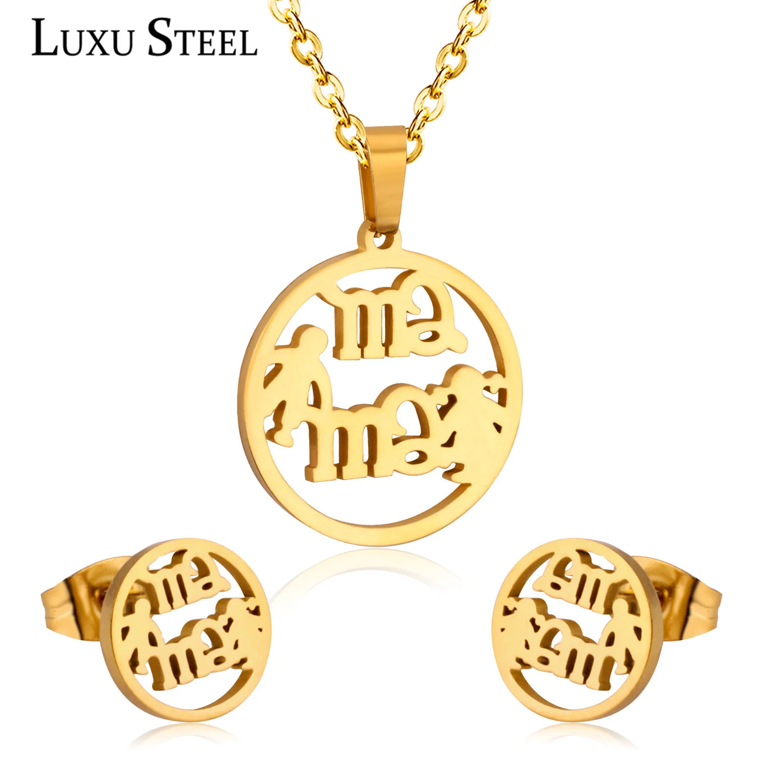 LUXUSTEEL inoxidible мама семья мальчик и девочка кулон ожерелье серьги Brinco аксессуары