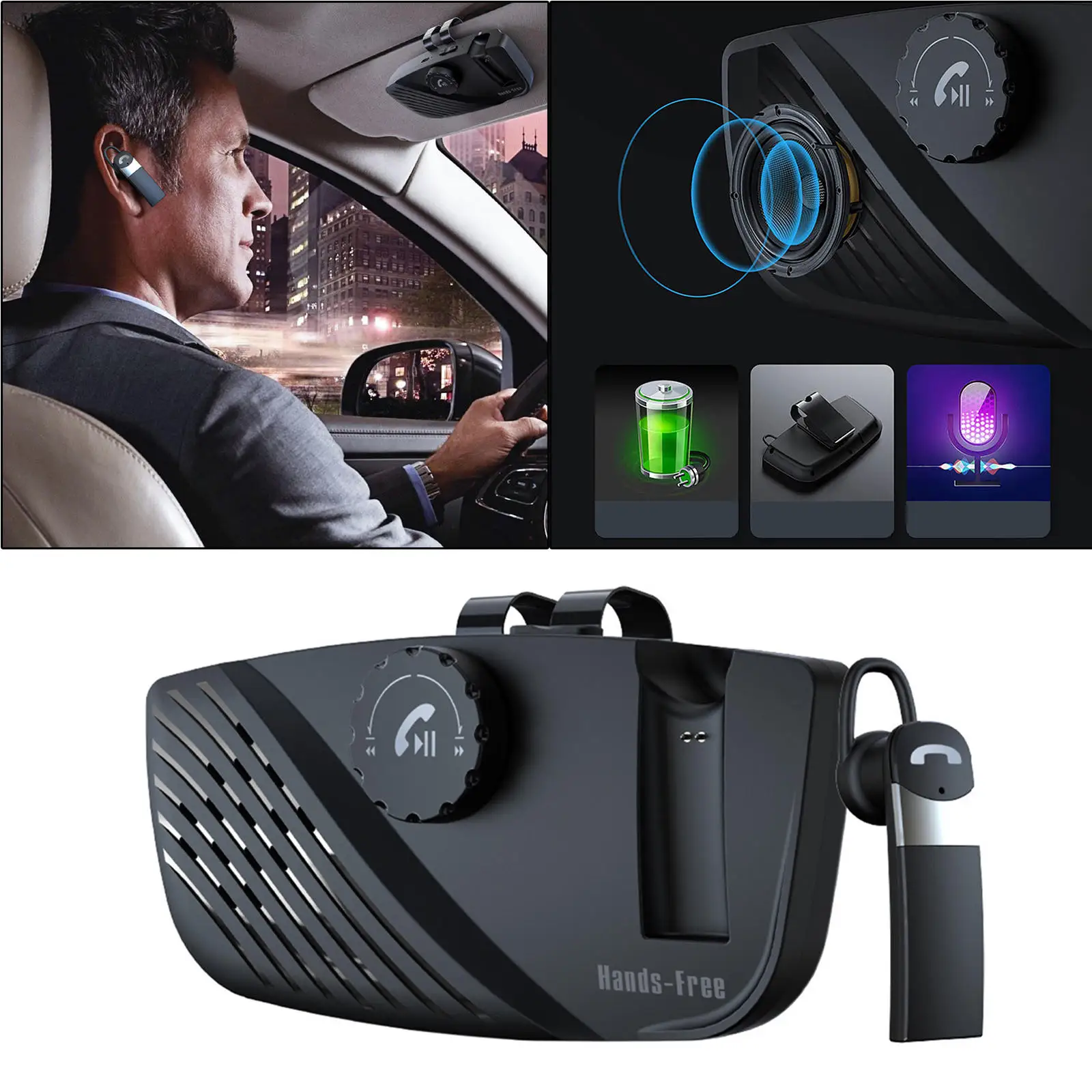 

Автомобильный Bluetooth-динамик с зажимом для козырька 5,0 регулятор громкости автомобильный адаптер для движения для Siri
