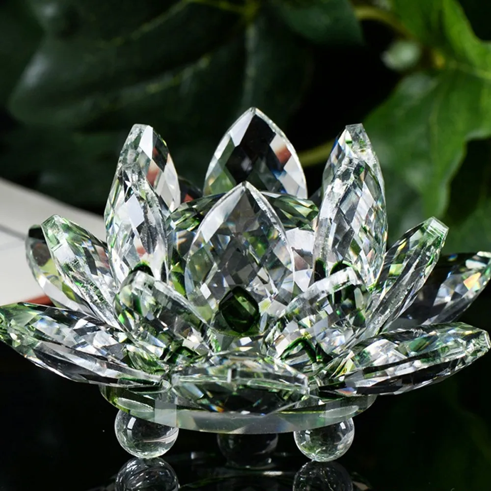 1 Pcs Lotus Crystal Glass Figure Paperweight Ornament Feng Shui Decor Collection Wedding Home Gifts | Дом и сад