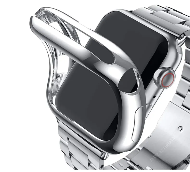 Чехол+ ремешок для наручных часов Apple Watch, версии 44 мм, 42 мм, 40 мм, 38 мм, версия наручных часов iWatch, браслет, 5/4/3/2/1 полная защитная крышка для экрана+ ремешок для часов из нержавеющей стали
