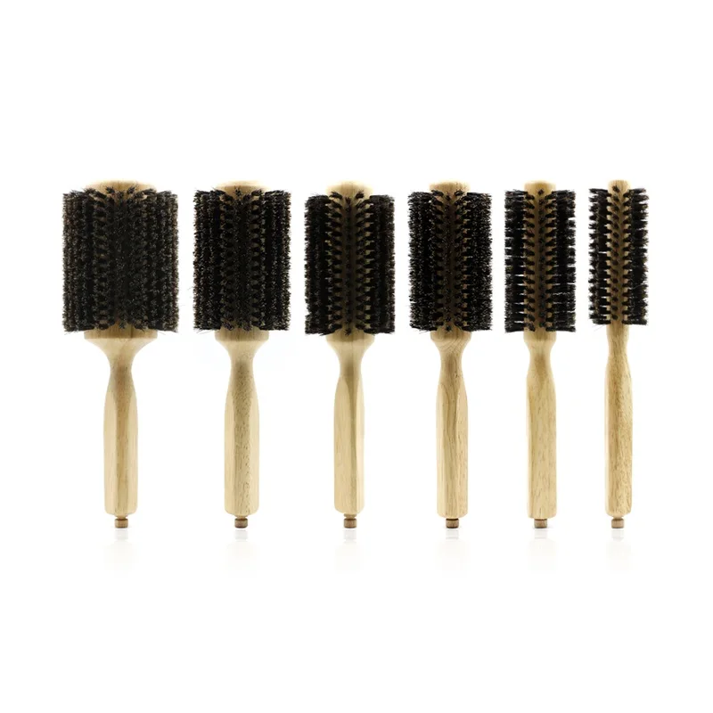

6 Sizes Barber Salon Wood Handle Boar Bristles Round Brush Removable Tail Professional Hairdressing Hair Brush Hair Round Comb