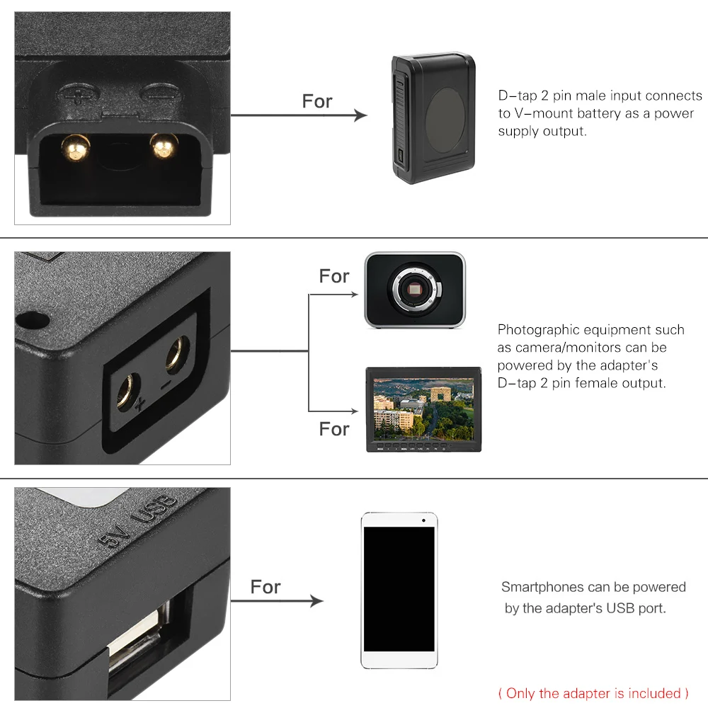 Адаптер Andoer D-Tap 5 В USB-разъем для V-крепления аккумулятора камеры видеокамеры BMCC