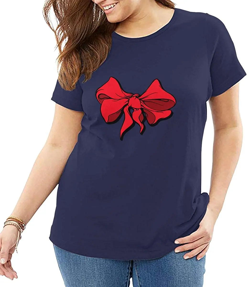 

Red Ribbon Women Funny Print Cute Casual Tops Women's Plus Size Short-Sleeved Breathable T-Shirt