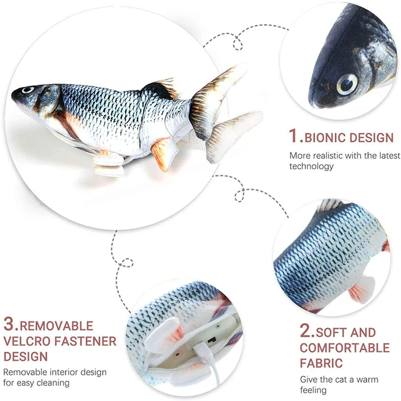 30CM Pet Cat Toy 3D Fish Shape USB Charging Simulation Electric Dancing Moving Floppy Catnip Cats Interactive | Дом и сад