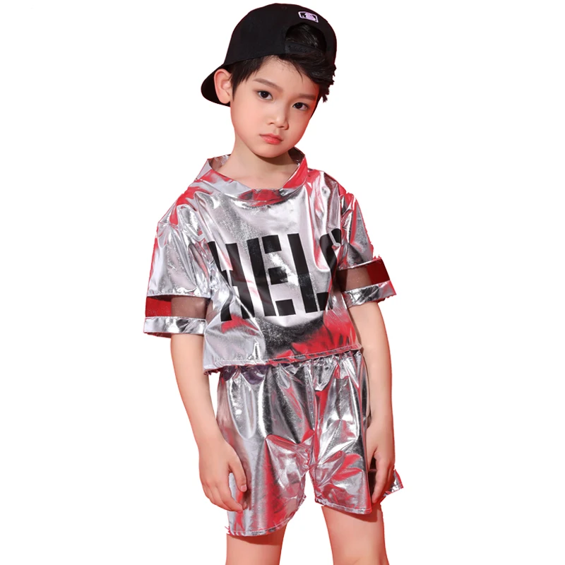 

Children'S Silver Performance Costumes Boys Street Dance Clothing Suit Girls Jazz Dance Clothes Hip Hop Modern Dance Wear VDB969