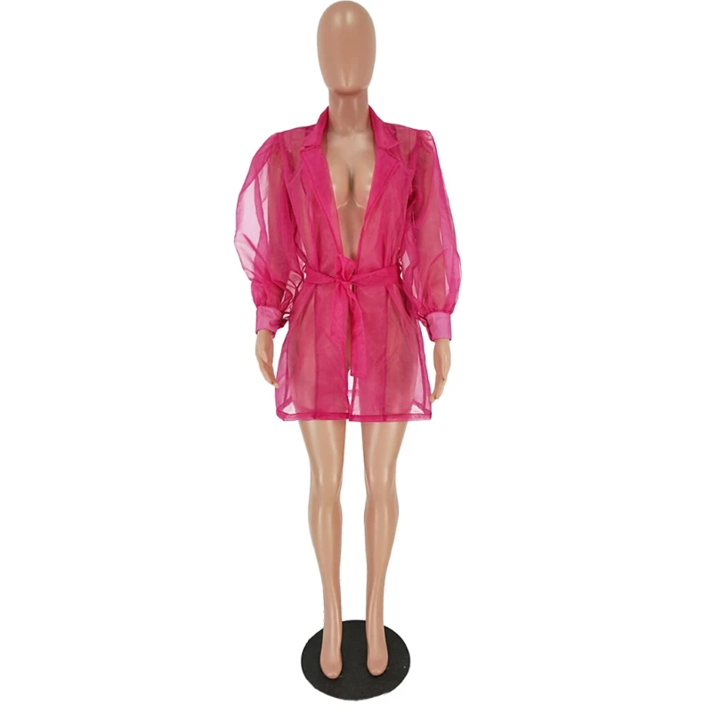 Пышные рукава из одноцветной сетчатой ткани пальто для женщин прозрачная