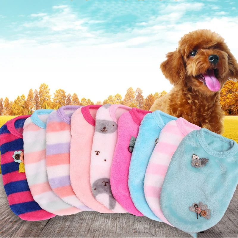 

1PC Puppy Sleeveless Striped Soft Velvet Sweater Lovely Sweet Fashion Pets Dogs Cat Winter Clothing For Small Dog Cat