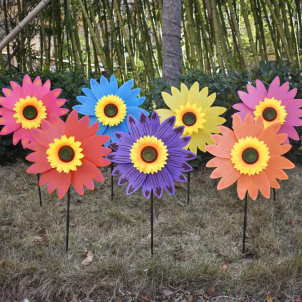 

6pcsSunflower Windmill Color Random Lawn 3D Pinwheel Wind Spinner Plastic Toy Party Yard Outdoor Decoration Whirligig Garden