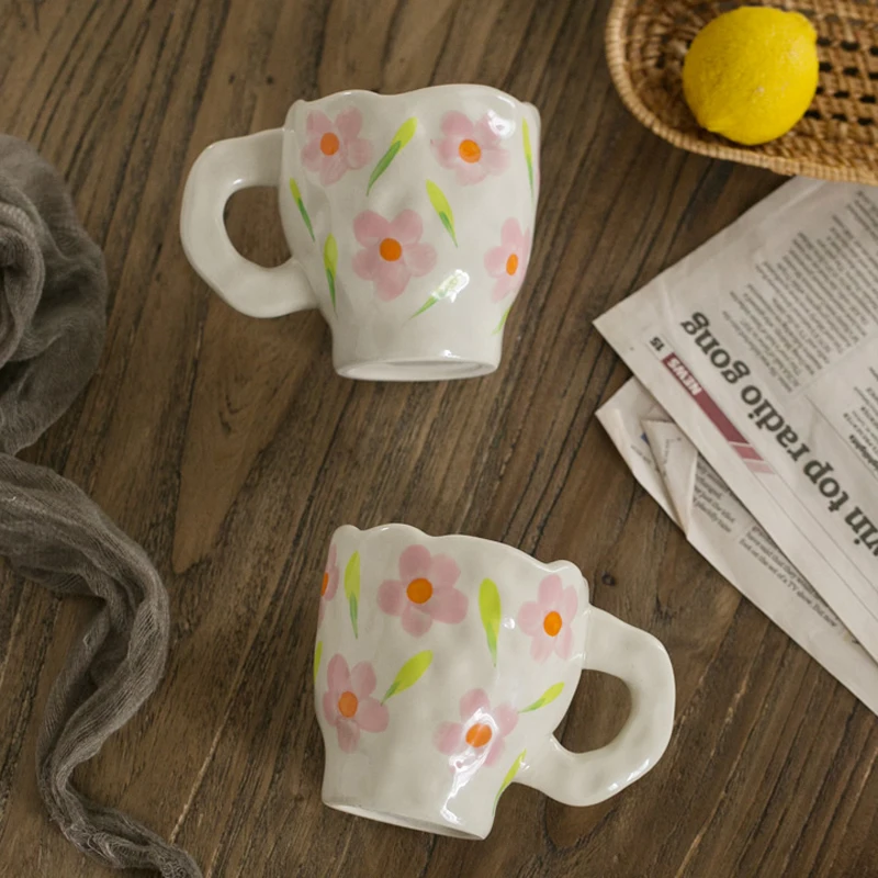 Ручной росписью кружка в цветочек Керамика ручной работы Кофе чашка с рукояткой