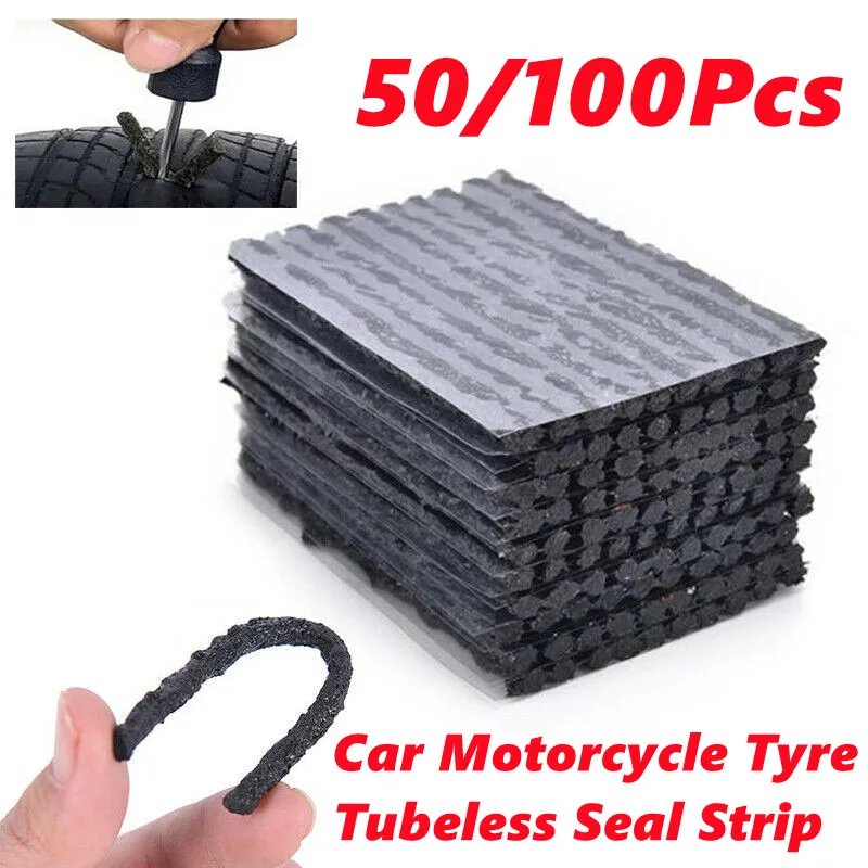 

50/100pcs Tubeless Tire Repair Strips Stirring Glue Tyre Puncture Emergency Repairing Rubber Strips For Auto Car Bike Motorcycle