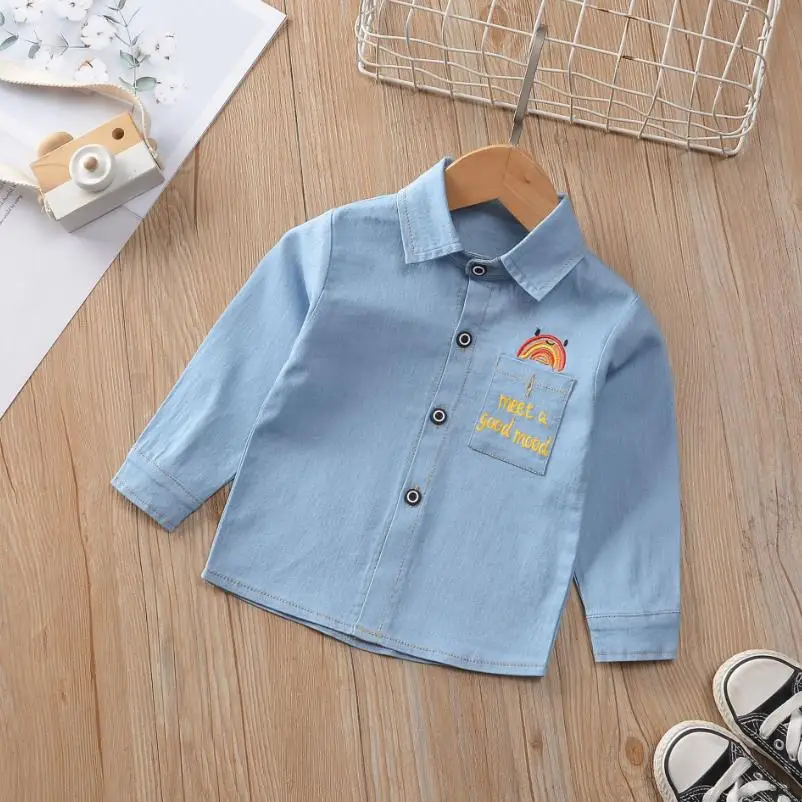 Рубашка джинсовая для мальчиков тонкая весна-осень От 0 до 5 лет |