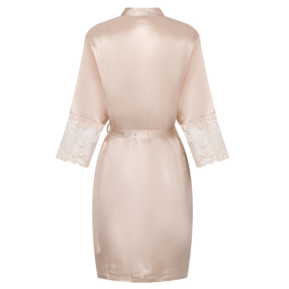 Бургундия молодой леди кимоно купальный халат с кружевом Сексуальная