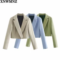 xnwmnz za 2021 2 pieces sets women fashion office cropped blazers jackets and high wasit mini skirts side split fork women sets