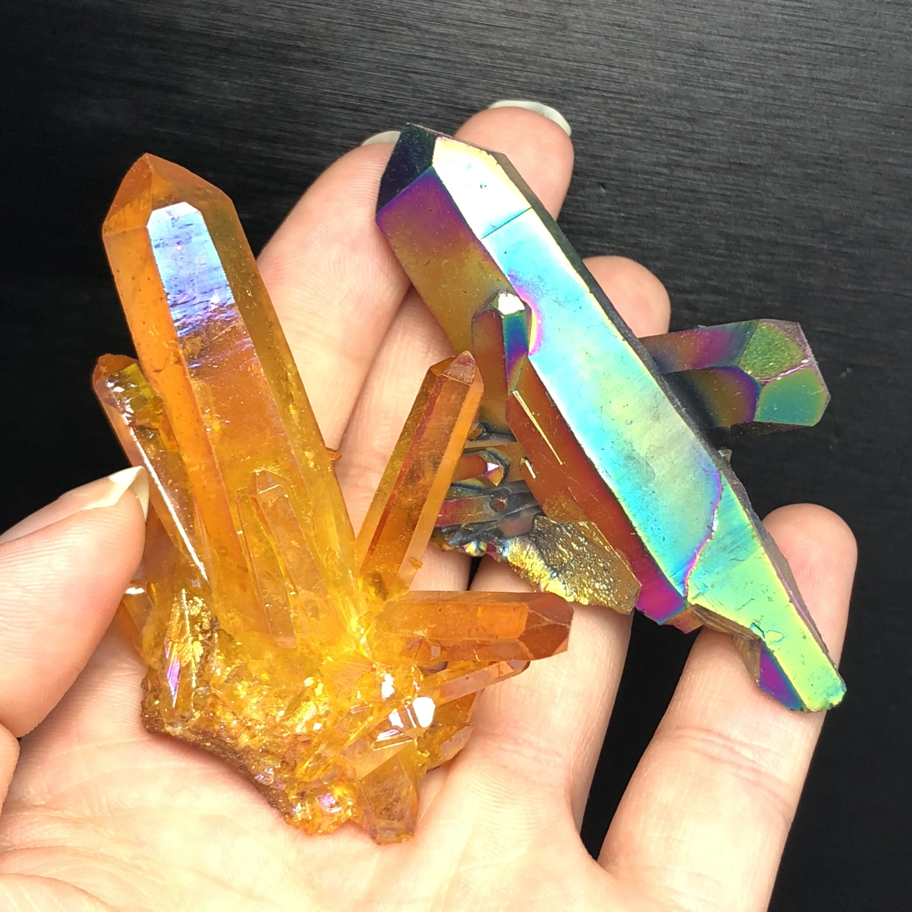 2 шт. красивый аура Кристалл кластер Ангел Аура титановый Кварцевый Потрясающие