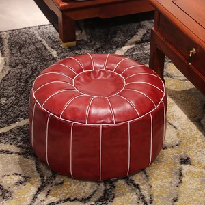 Moroccan Futon Oil Wax Faux Leather Seat Covers Mandala Embroidered Round Cushion Cover Living Room Decor Tatami Footstool Cover