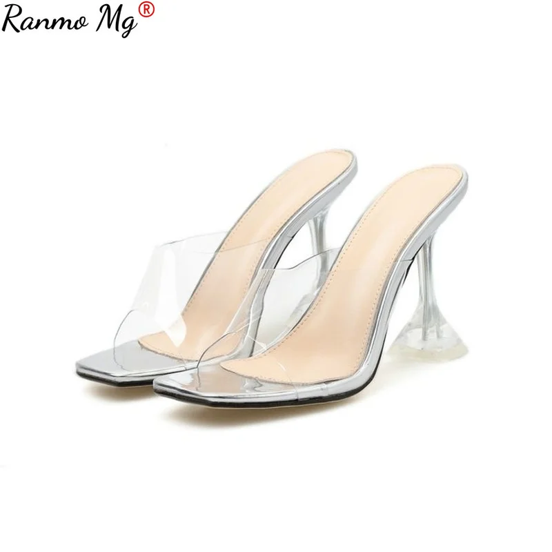 

2021 New Fashion PVC Women Sandals Summer Open Toed High Heels Transparent Sandals Slippers Woman Party Shoes Discount Pumps 43