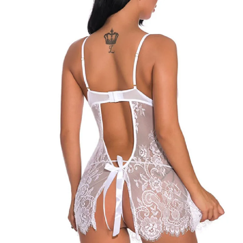 New Summer Women's Nightwear Lace Perspective Sexy Backless Underwear Factory  Wholesale Nightdress