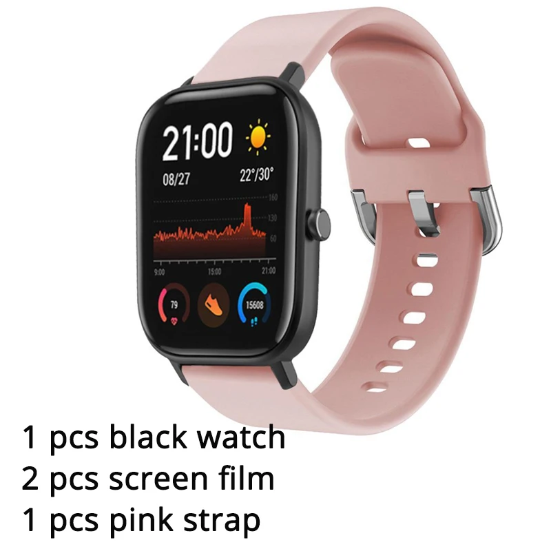 black add pink Новая глобальная версия Amazfit GTS Смарт-часы 1,6" AMOLED 5 ATM водонепроницаемый 14 дней Срок службы батареи 12 спортивных режимов Bluetooth часы - Цвет: black add pink