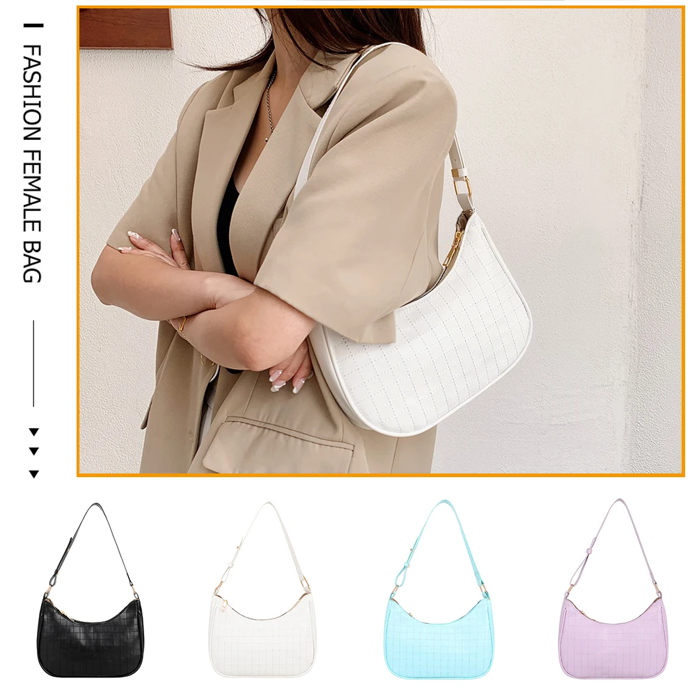 

Lady Baguette Bags Mini PU Leather Shoulder Bags for Women Fashion Checker Pattern Designed Handbags Female Travel