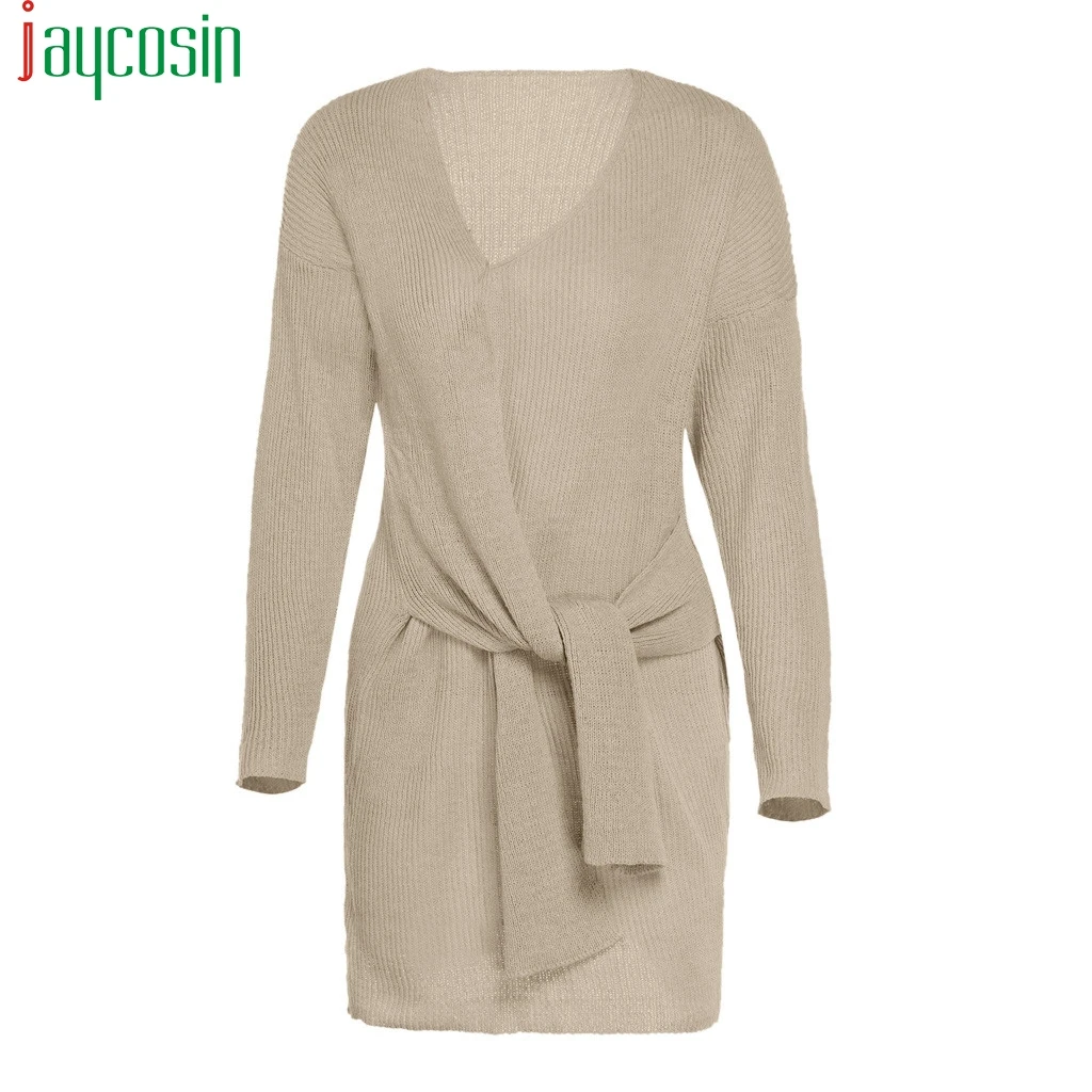 Женский свитер оверсайз с v-образным вырезом Повседневный пуловер узелком и