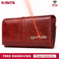 kavis free engraving genuine leather women wallet female coin purse hasp portomonee clutch money bag lady handy long girls