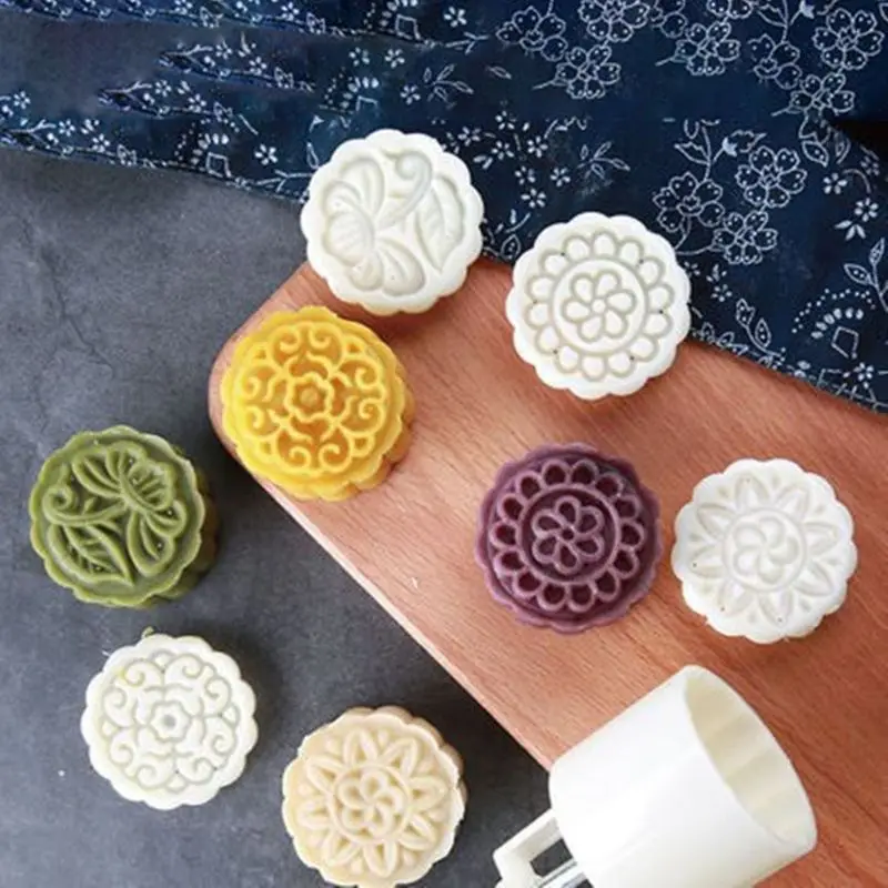 75 г Mooncake плесень 4 шт цветы штампы баррель ручной пресс луна торт кондитерские