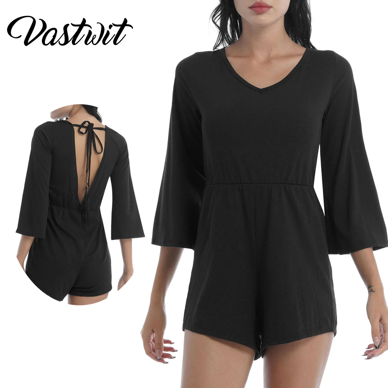 

Комбинезон Женский свободного покроя, повседневный пляжный костюм с шортами, с открытой спиной, с эластичным поясом, на лето