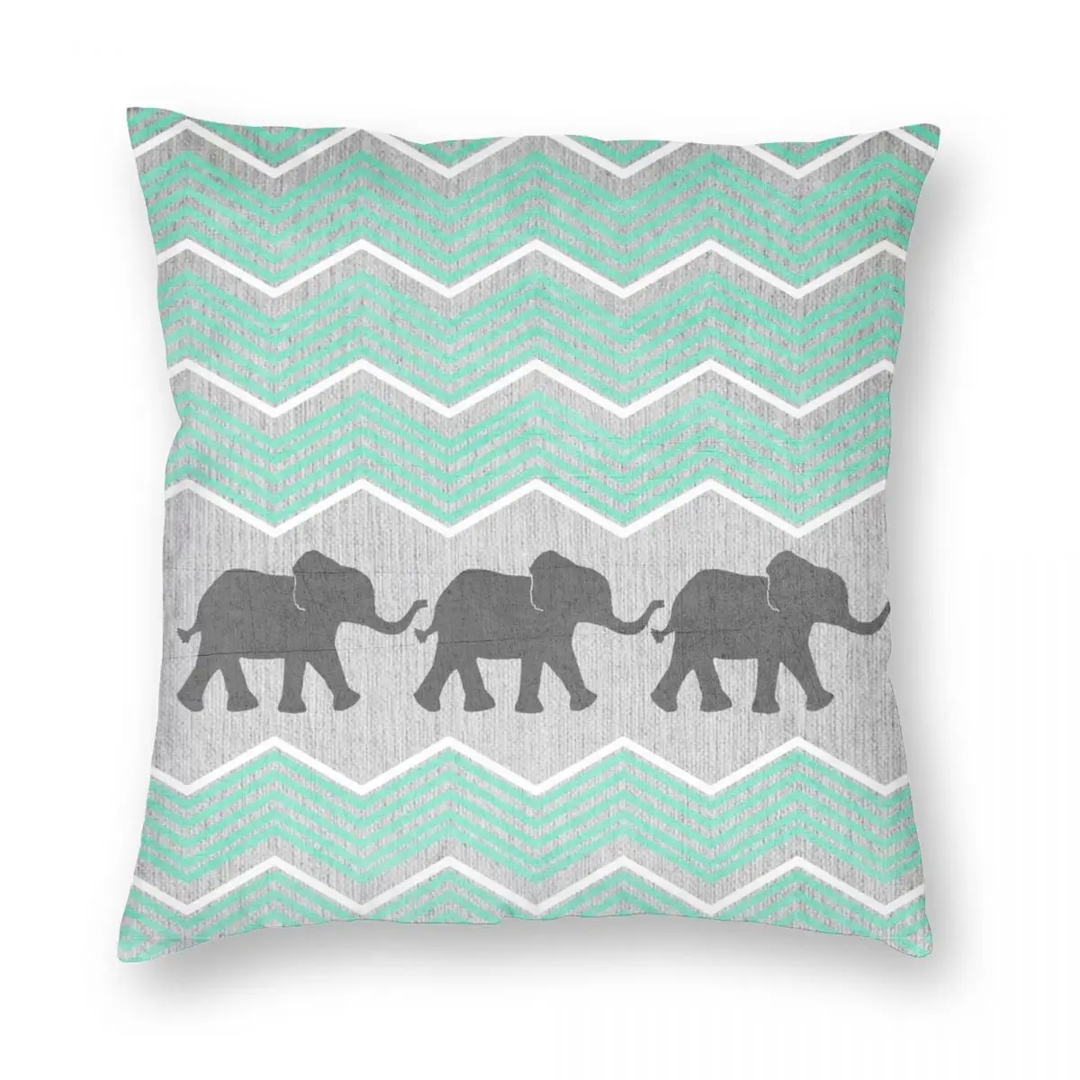 

Three Elephants Square Pillowcase Polyester Linen Velvet Creative Zip Decor Sofa Seater Cushion Cover
