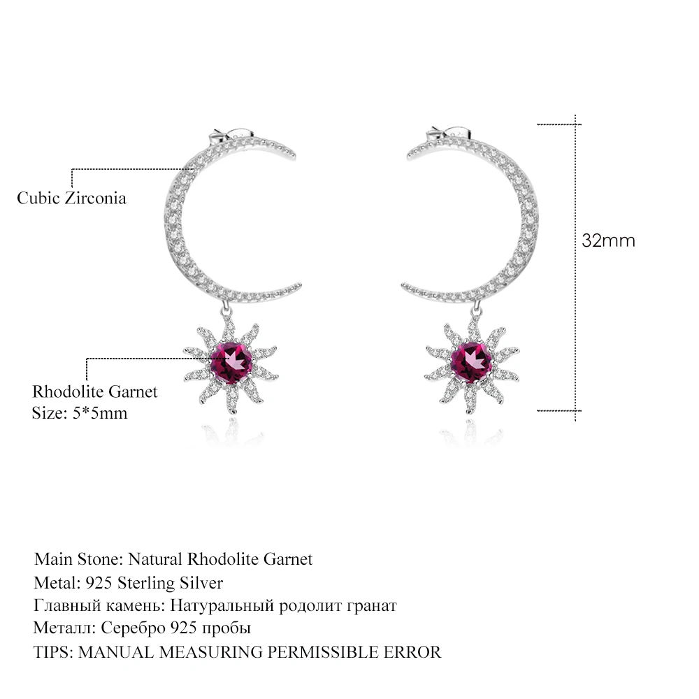 Серьги-подвески женские из серебра 925 пробы с натуральным родолитным гранатом |