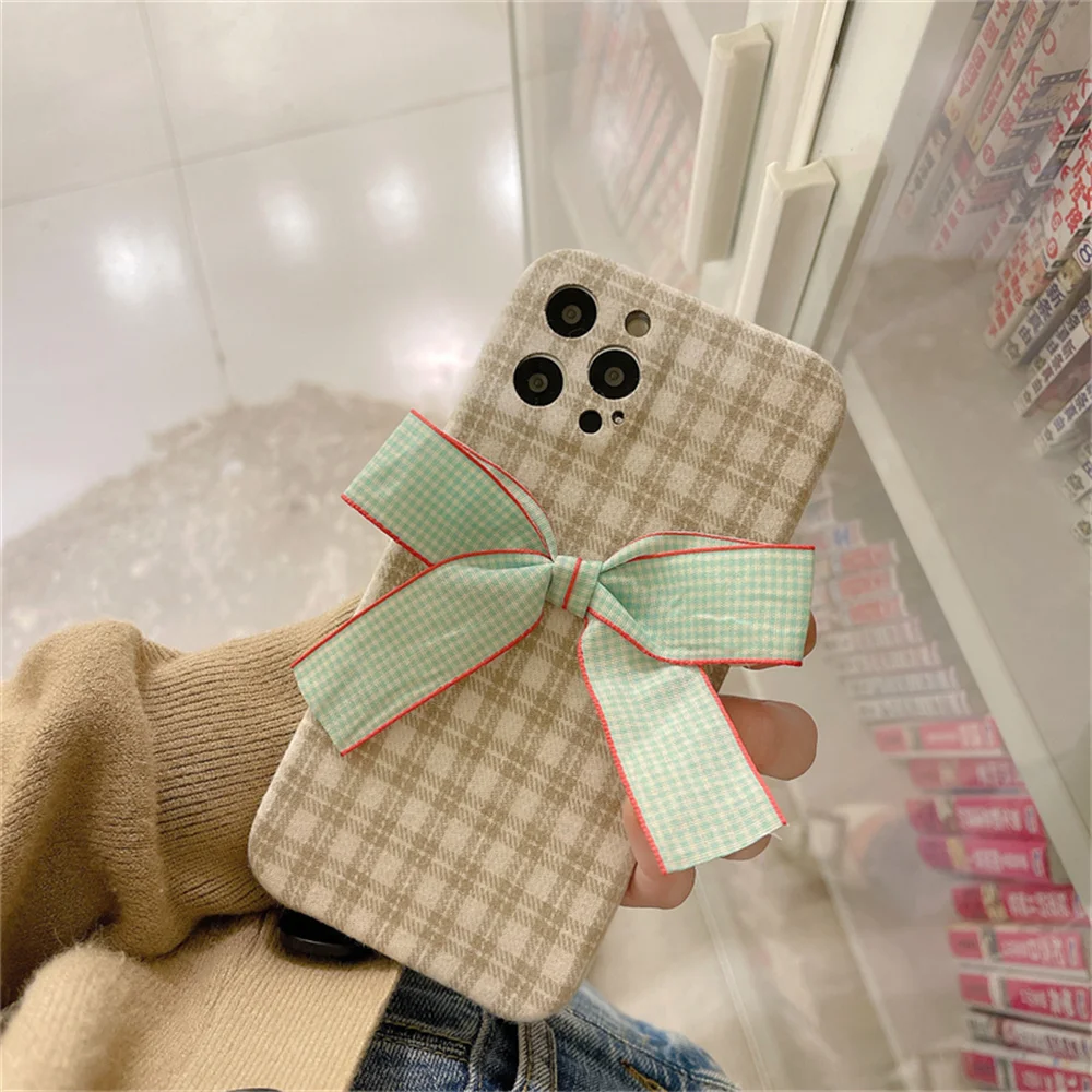 

Cute ribbon bow wrist holder silicone phone case for iphone 13 12 11 Pro Max XR X XS Max 7 8 plus SE 2020 drop protection case.