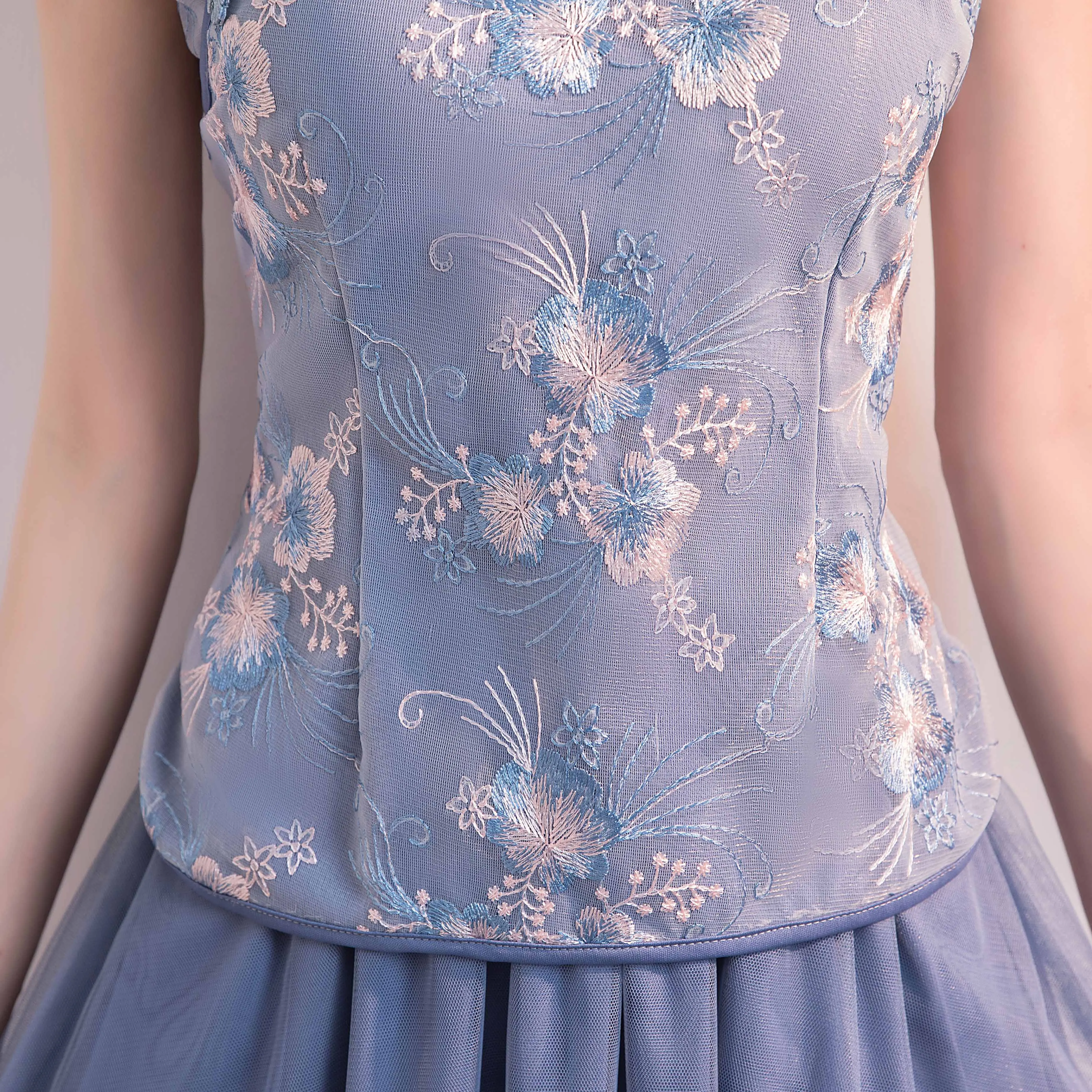 Женское платье с вышивкой синее фатиновое для свадебной вечеринки выпускного