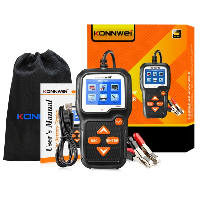 

KONNWEI KW650 Car Battery Tester 6-16V Car Motorcycle Battery System Analyzer 100-2000CCA Car Charging Cranking Diagnosis Tool
