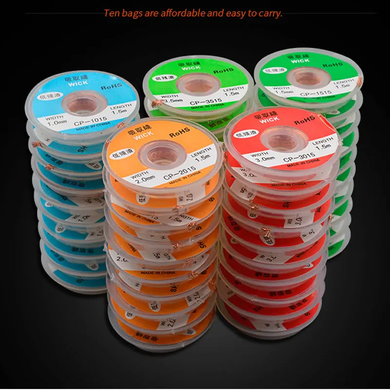 

Медный фитиль для удаления припоя, набор шириной 1-3.5 мм