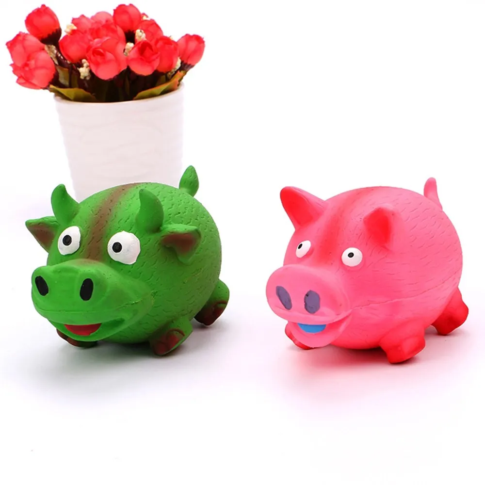 Милые игрушки для собак, розовая/зеленая кричащая латексная свинья/корова, игрушки для домашних животных, пищащие жевательные подарки, забавные товары для домашних животных 7X7 см, модные аксессуары для домашних животных