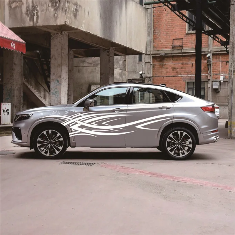 

2pcs Personality Flame Totem Car Sticker Car Body Racing Side Door Long Stripe Stickers Auto Vinyl Decal Car Assessoires