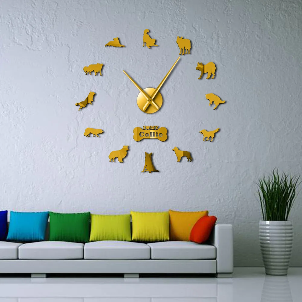 Dog Breed Border Collie Silhouette Wall Sticker Frameless DIY Giant Clock Home Decor Scottish Sheepdog Paw | Дом и сад