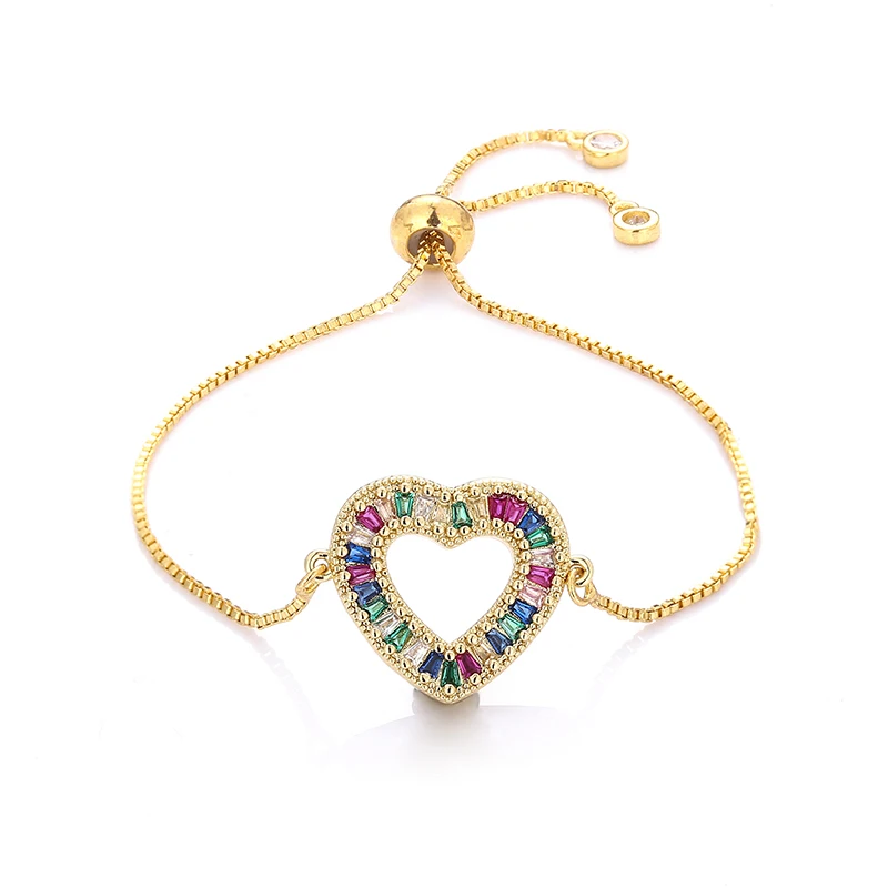 

fashion women's rainbow love bracelets jewelry gold cz colorful zircon bracelet bangle adjustable chain bracelet for women