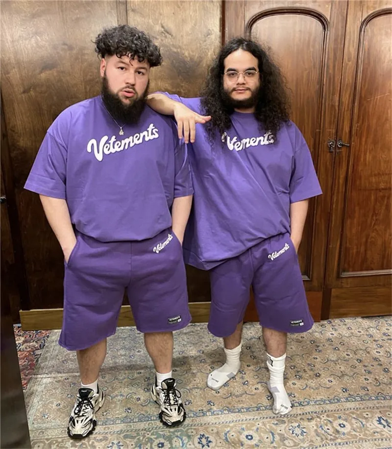 

New VETEMENTS T-shirt Men Women 1:1 High Quality Purple White Letter Print Vetements Tee Oversize VTM Hip-Hop Tops