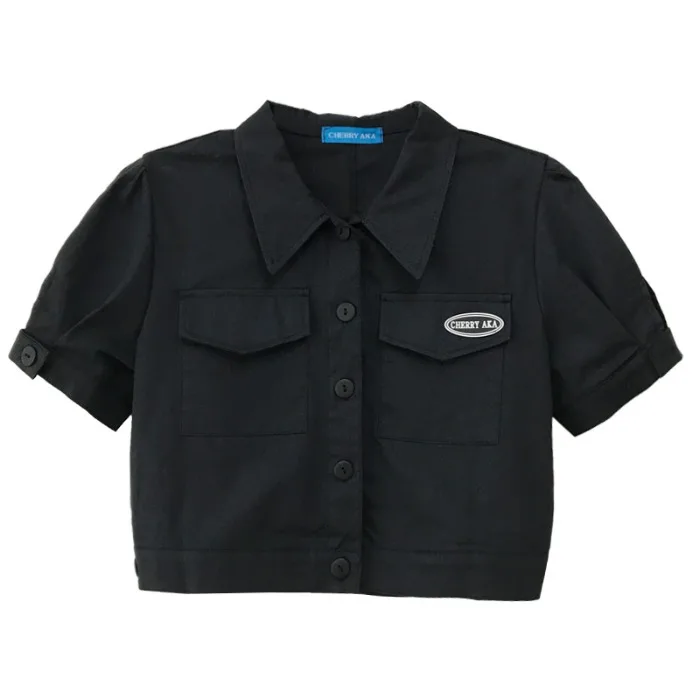 

Women's Short-Sleeved Shirt 2021 New Korean Style Loose Slimming Ins Retro Workwear Hong Kong Style Chic Short Top